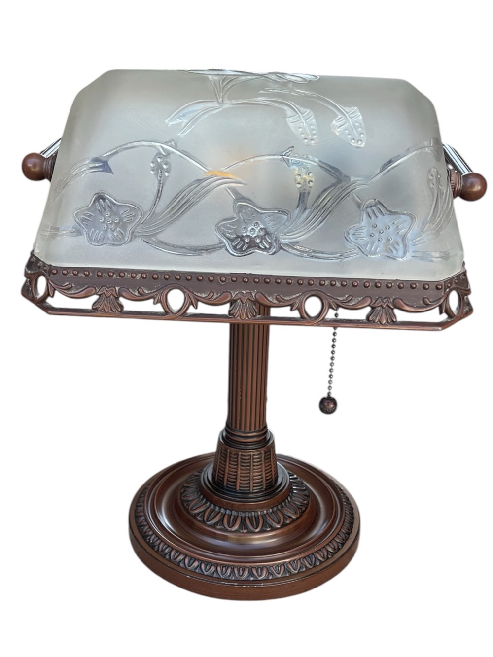 vintage-style bankers lamp with an antique bronze finish